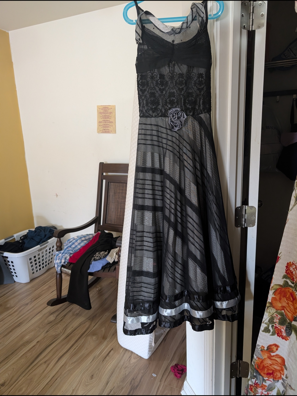 Black Lace and Mesh A-Line Evening Dress